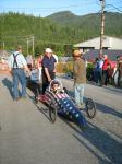 Homemade gravity cars line up to start the race